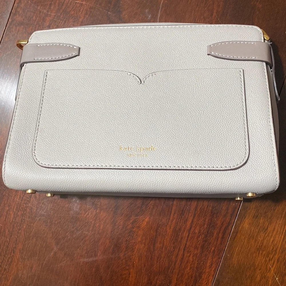 kate spade Pebbled Leather Crossbody in Light Gray with Gold Hardware